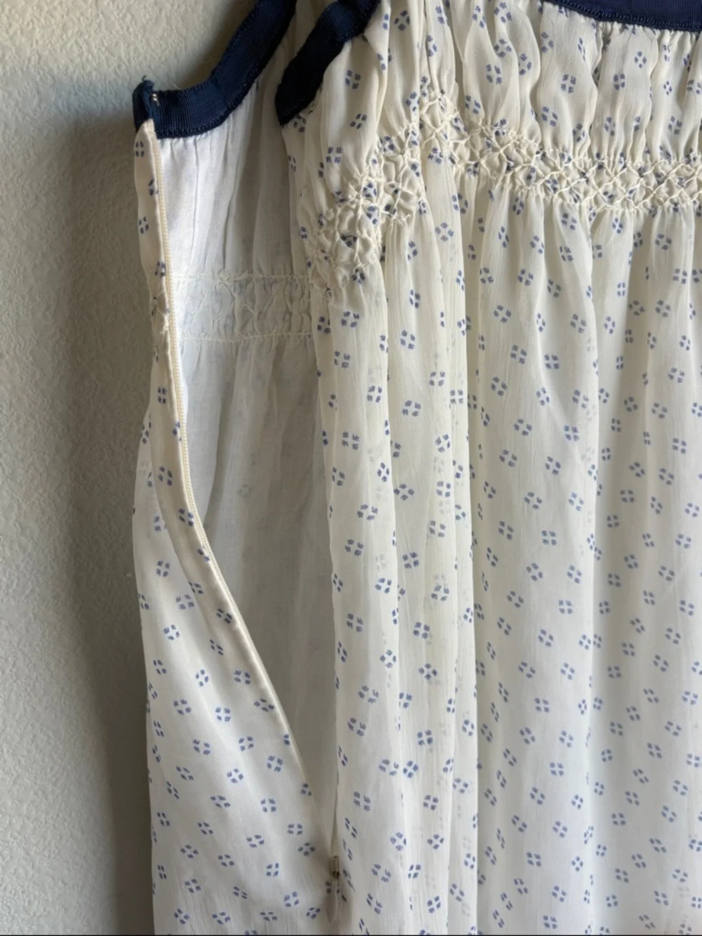Ecoté Women’s Navy Trim White Cotton dress 100% cotton lining